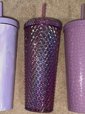Iridescent Purple Studded Tumbler with Straw - Home Accents